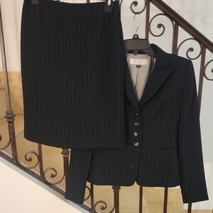 Tahari Dark Pinstripe Blazer and Skirt Ensemble